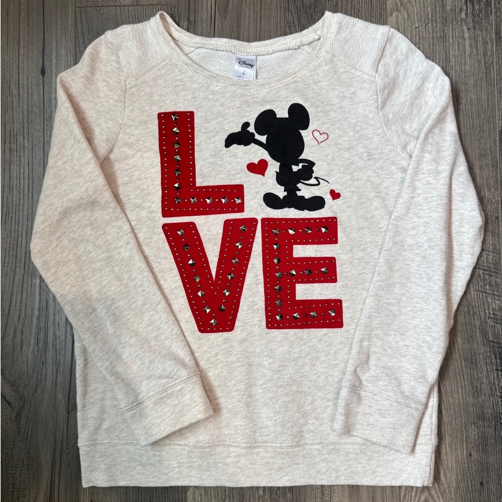 Disney Store Mickey Mouse LOVE Red‎ Studded Sweatshirt Kids Size M
